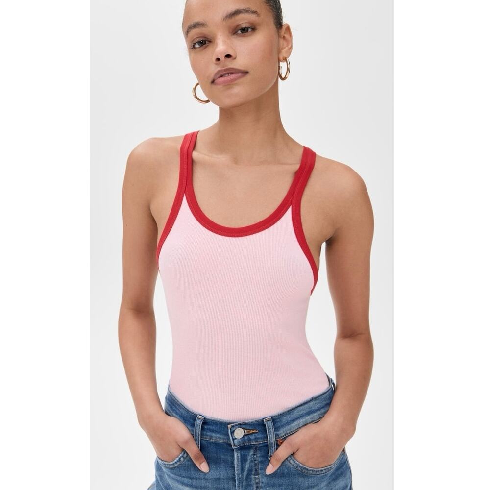 NWOT RE/DONE X Hanes Ribbed Tank Top in Dahlia With Ruby SZ L